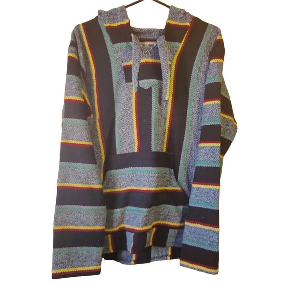 Original Senor Lopez Hoodie Mens L Skate Poncho‎ Y2K Pullover VTG Pocket Stripe - Picture 1 of 5